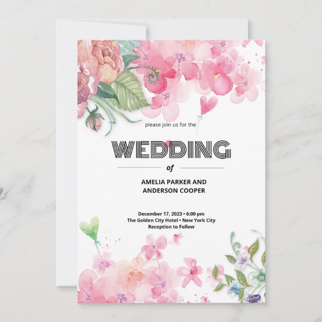 Watercolor Floral Wedding Invitation (Front)