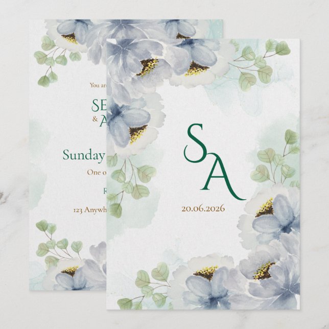 Watercolor Floral Wedding Invitation (Front/Back)
