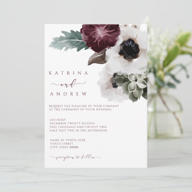 Watercolor Floral Wedding Invitation (Standing Front)