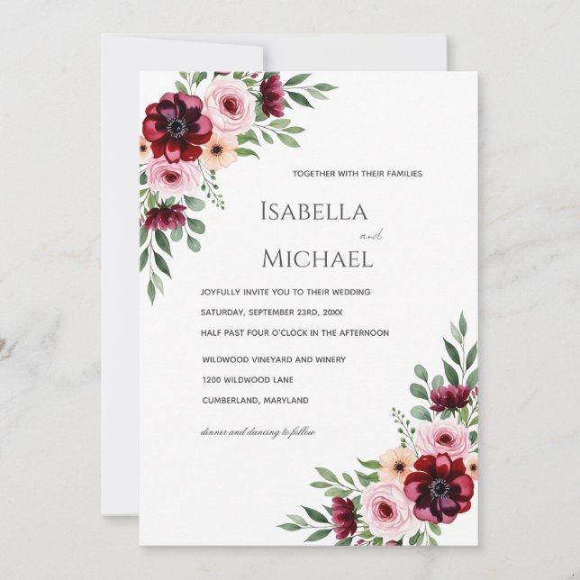Watercolor Floral Wedding Invitation Background (Front)