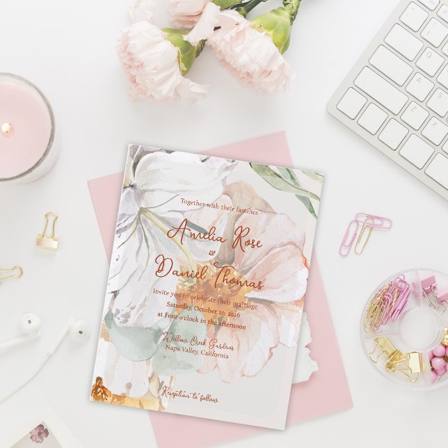 Watercolor Floral Wedding Invitation | Blush Peach Postcard (Watercolor Floral Wedding Invitation | Blush Peach Garden Invite)