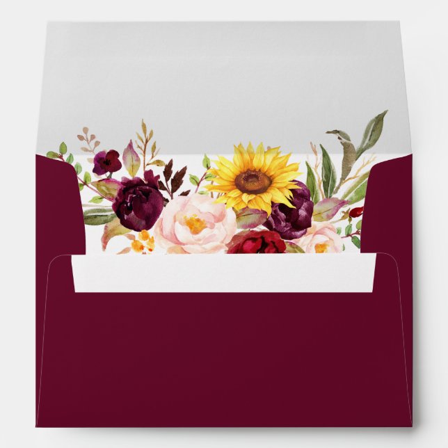 Watercolor Floral Wedding Invitation Burgundy Envelope (Back (Bottom))