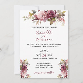 Watercolor Floral Wedding Invitation Burgundy Pink