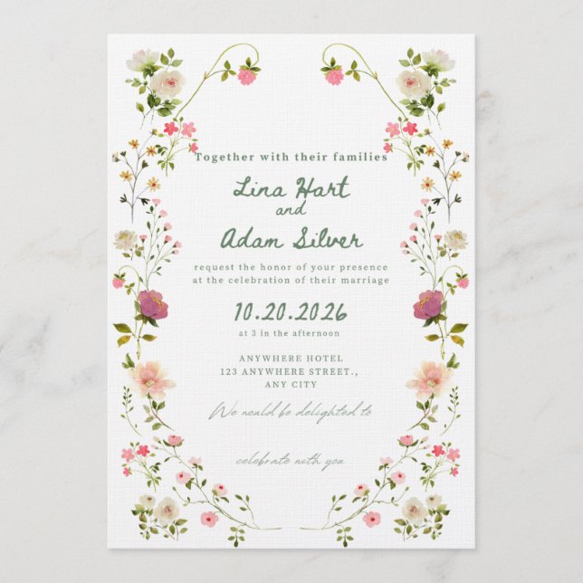 Watercolor Floral Wedding Invitation Template  (Front)