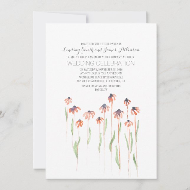 Watercolor Floral Wedding Invitations (Front)