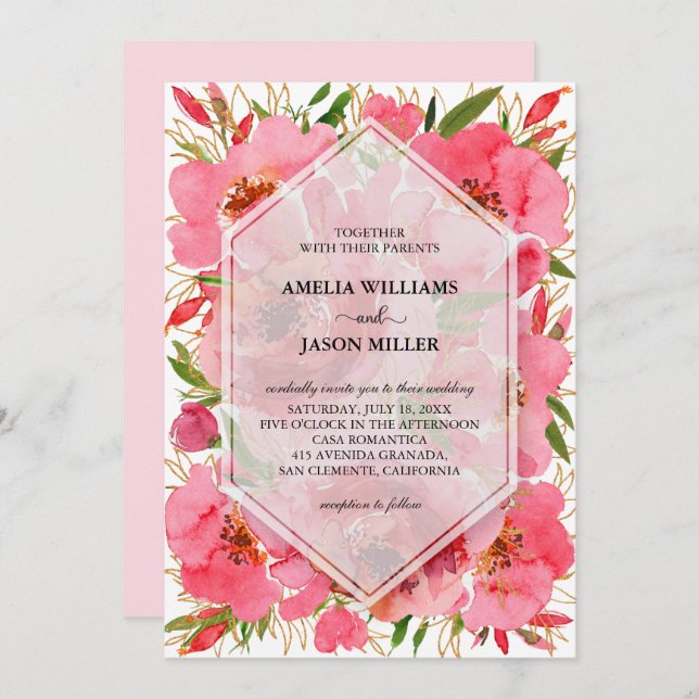 Watercolor Floral Wedding Invitations (Front/Back)