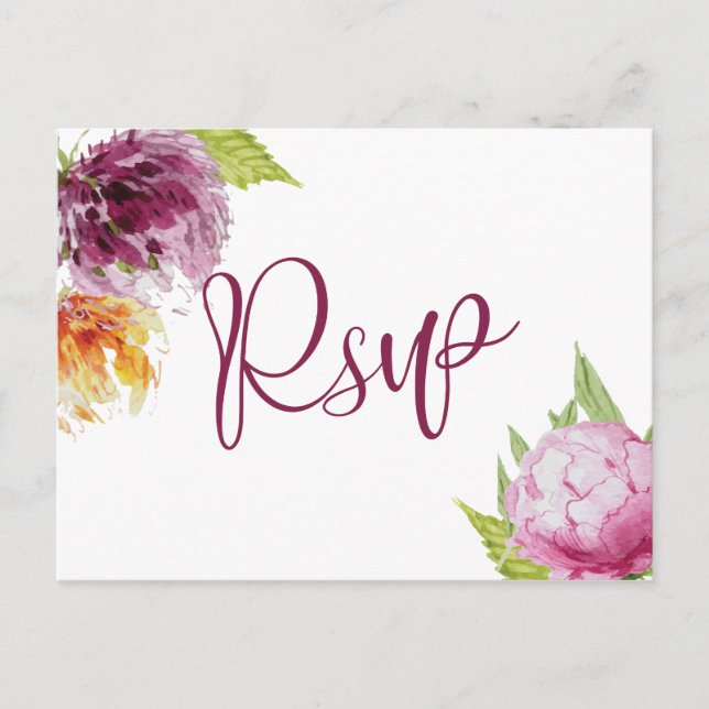 Watercolor Floral Wedding Meal Choices Rsvp Invitation Postcard (Front)