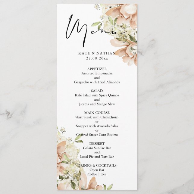 Watercolor Floral Wedding Menu (Front)