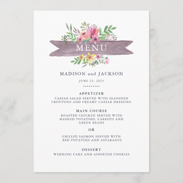 Watercolor Floral Wedding Menu (Front)