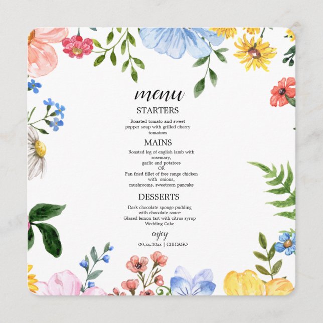 Watercolor Floral Wedding Menu (Front)