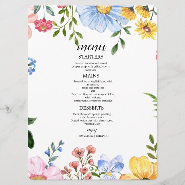 Watercolor Floral Wedding Menu (Front)