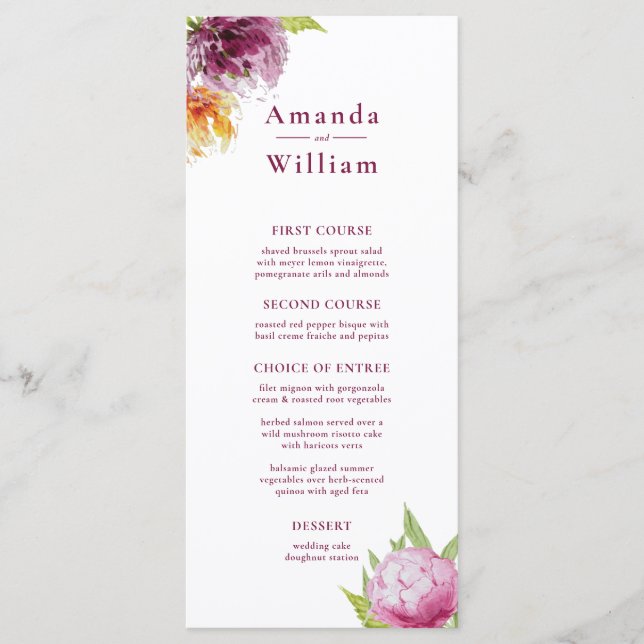 Watercolor Floral Wedding Menu (Front)