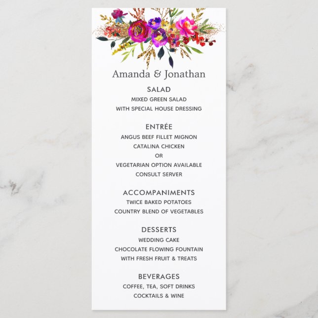Watercolor Floral Wedding Menu (Front)