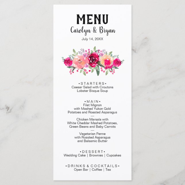 Watercolor Floral Wedding Menu (Front)
