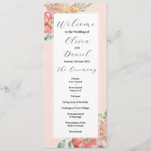 Watercolor Floral Wedding Menu Ceremony Details