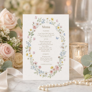 Watercolor Floral Wedding Menu Suite Invitation