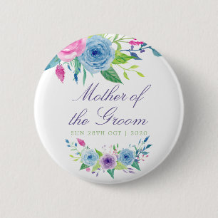 Watercolor floral Wedding Mother of the Groom 6 Cm Round Badge
