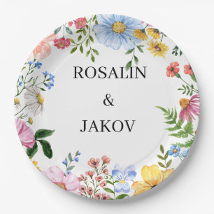 Watercolor Floral Wedding  Paper Plate