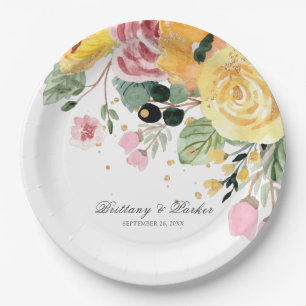 Watercolor Floral Wedding Personalised Paper Plate