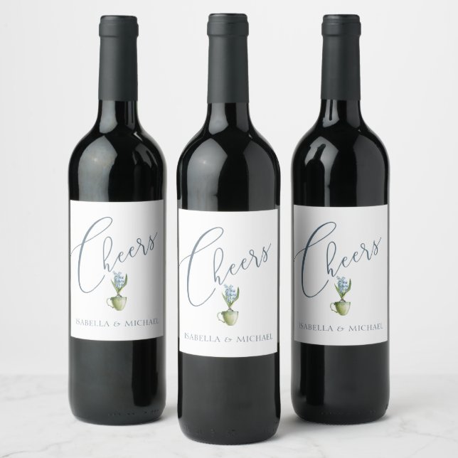 Watercolor Floral Wedding Personalised Wine Label (Bottles)