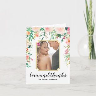 Watercolor Floral Wedding Photo Thank You