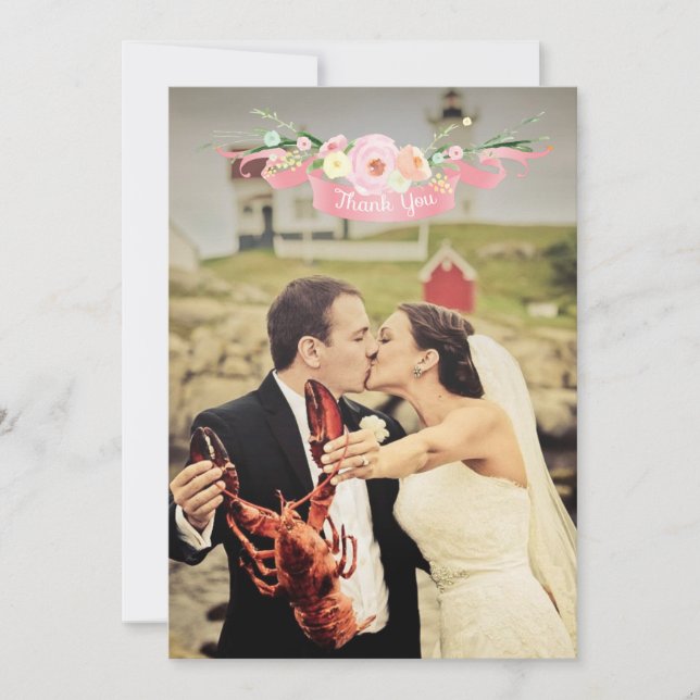 Watercolor Floral Wedding Photo Thank You Cards (Front)