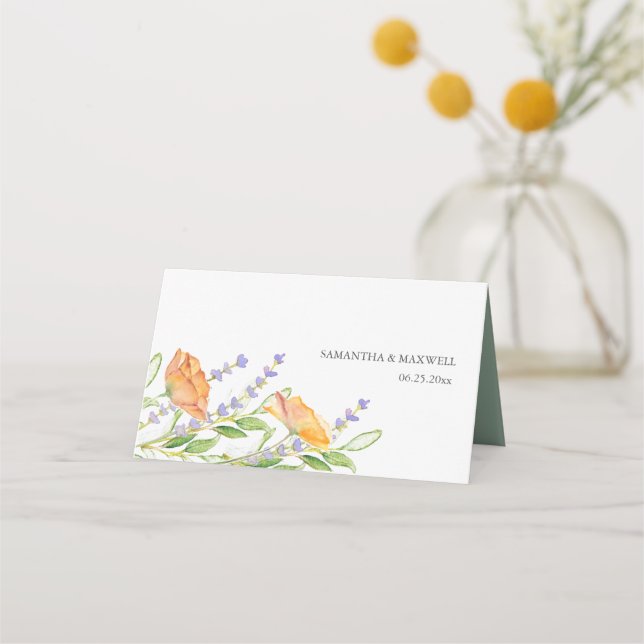 Watercolor Floral Wedding Place Card (Back)