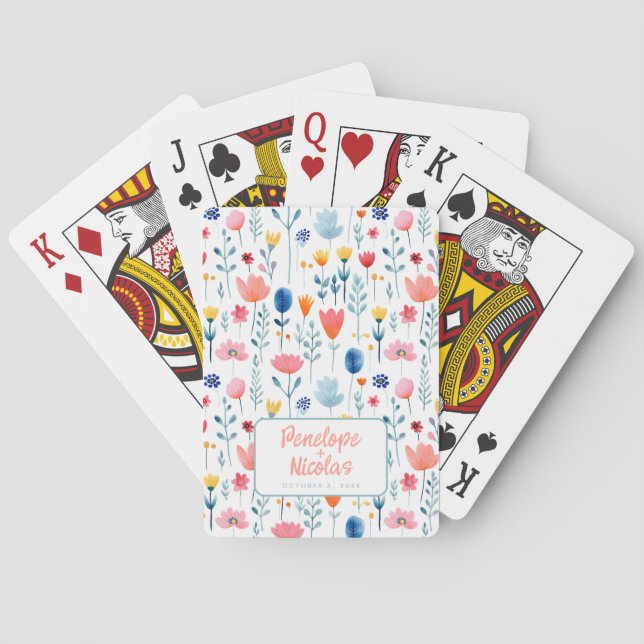 Watercolor Floral Wedding Playing Card Favour Deck (Back)