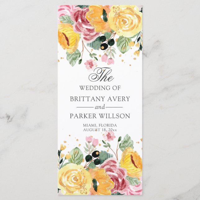 Watercolor Floral Wedding Program Programme (Front)