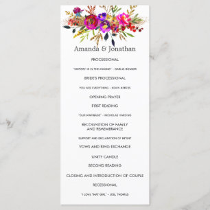 Watercolor Floral Wedding Program Programme