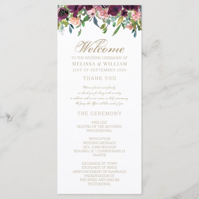 Watercolor Floral Wedding Programme (Front)