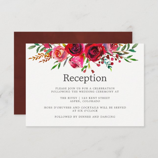 Watercolor Floral Wedding Reception Invitation (Front/Back)