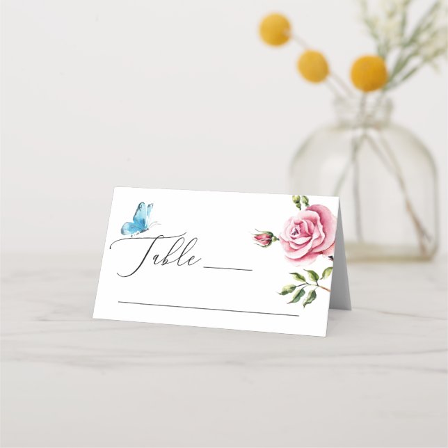 Watercolor Floral Wedding | Romantic Garden Rose Place Card (Front)