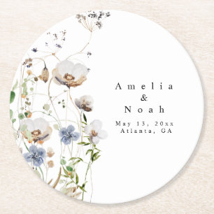 Watercolor Floral Wedding  Round Paper Coaster