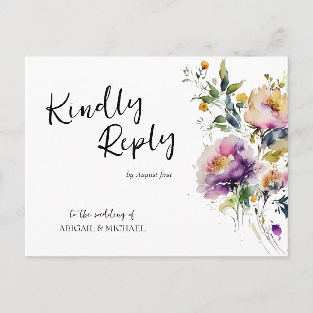 Watercolor Floral Wedding RSVP Postcard (Front)