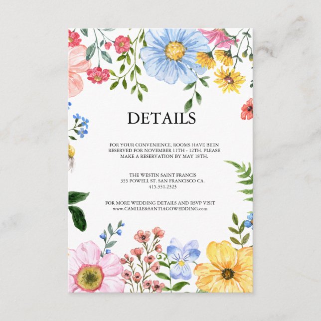 Watercolor Floral Wedding Rustic Enclosure Card (Front)