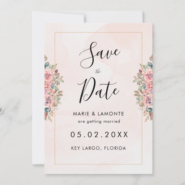 Watercolor Floral Wedding Save The Date Invitation (Front)