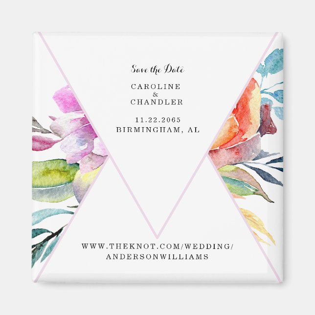 Watercolor Floral Wedding Save the Date Website Magnet (Front)
