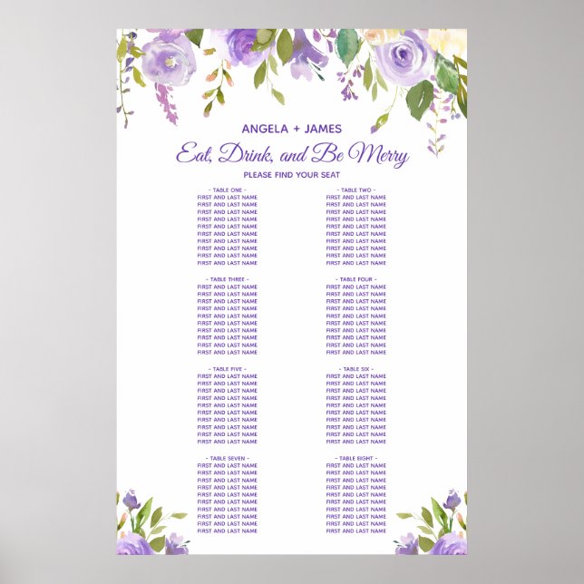 Watercolor Floral Wedding Seating Chart (Front)