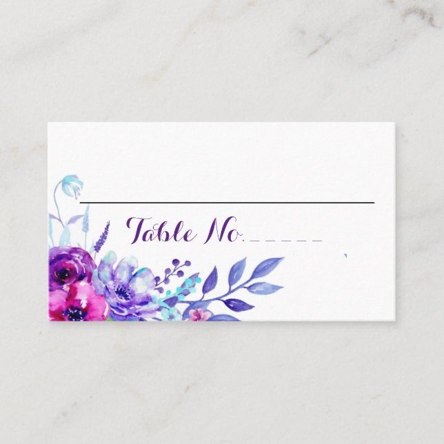 Watercolor Floral Wedding Table No. Place Card (Front)