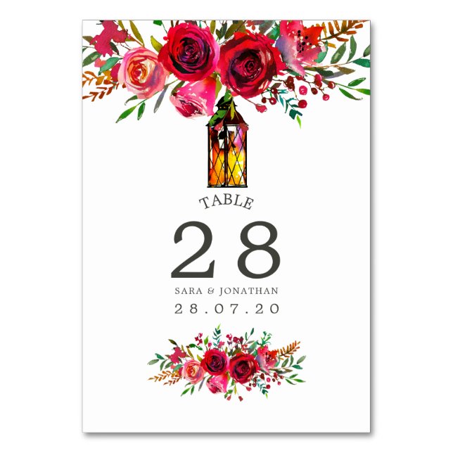 Watercolor Floral Wedding Table Number (Front)