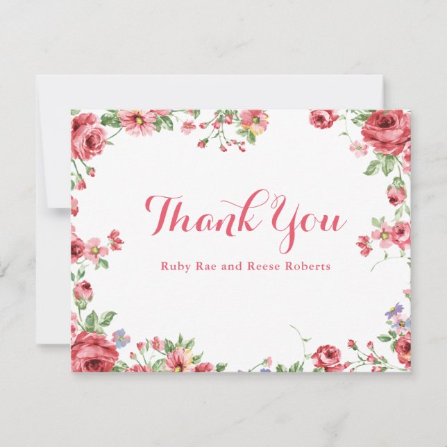 Watercolor Floral Wedding Thank You Card (Front)