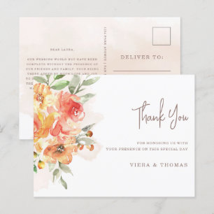 Watercolor Floral Wedding Thank You Postcard