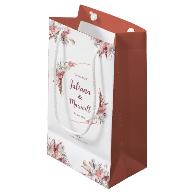 Watercolor Floral Wedding Thank You Small Gift Bag (Front Angled)