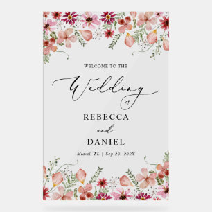 Watercolor Floral Wedding Welcome Acrylic Sign