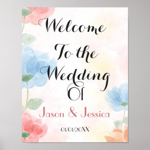 Watercolor floral wedding welcome sign