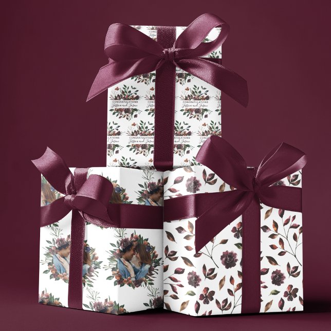 Watercolor Floral Wedding Wrapping Paper Sheets (Congratulate a special couple with these personalized wrapping paper sheets! )