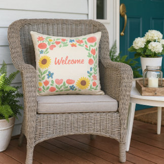 Watercolor Floral Welcome to our Home Cushion