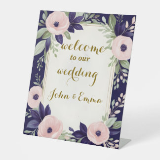 Watercolor Floral welcome wedding Pedestal Sign