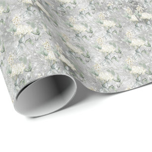 Watercolor Floral White Glitter look Wedding Wrapping Paper